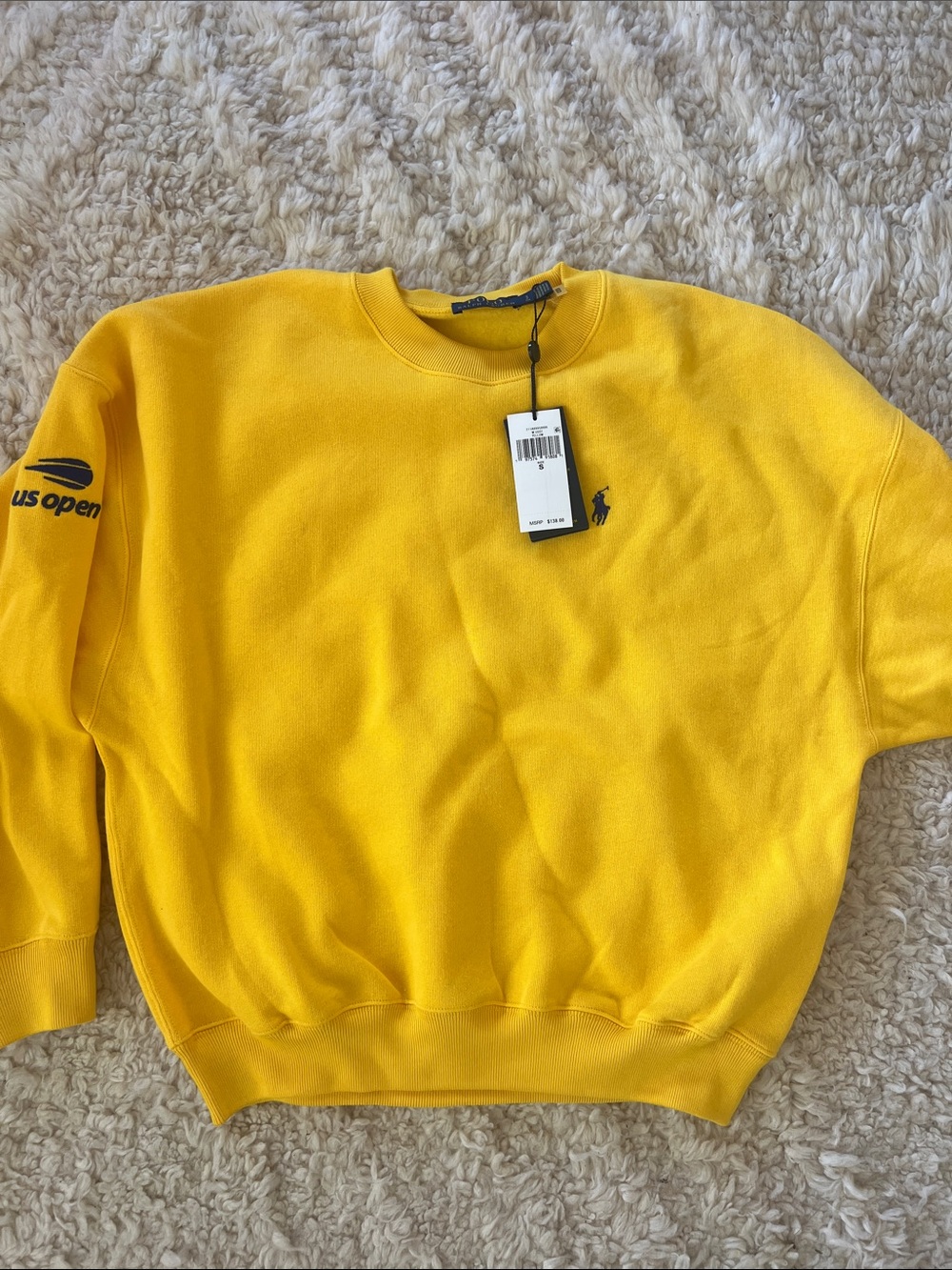 NWT Polo by Ralph Lauren Yellow Crewneck Sweatshirt with Navy Pony, US OPEN